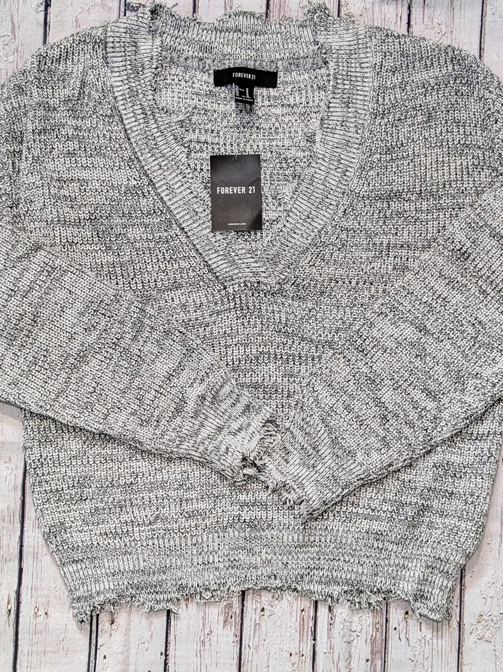 Forever 21 Gray Marled V-Neck Sweater